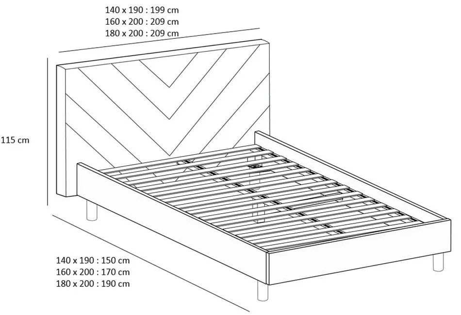 Светлосиво тапицирано двойно легло с включена подматрачна рамка 140x190 cm Romane – Bobochic Paris