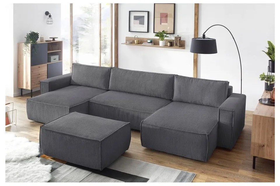 Тъмносива табуретка от велур Nihad - Bobochic Paris