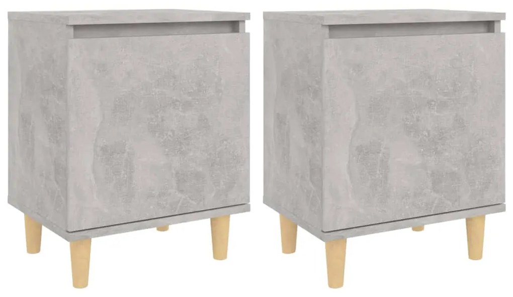 805824 vidaXL Нощни шкафчета крака дърво масив 2 бр бетонно сиви 40x30x50 см