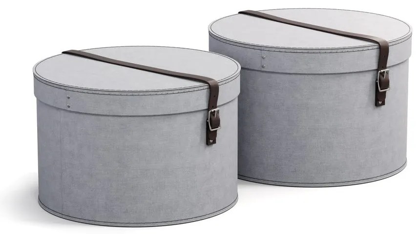 Светлосиви картонени кутии за съхранение с капаци в комплект от 2 бр. ø 37,5x25,5 cm Rut – Bigso Box of Sweden