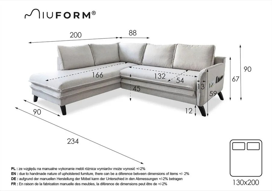 Сив ъглов разтегателен диван ляв ъгъл, Charming Charlie - Miuform