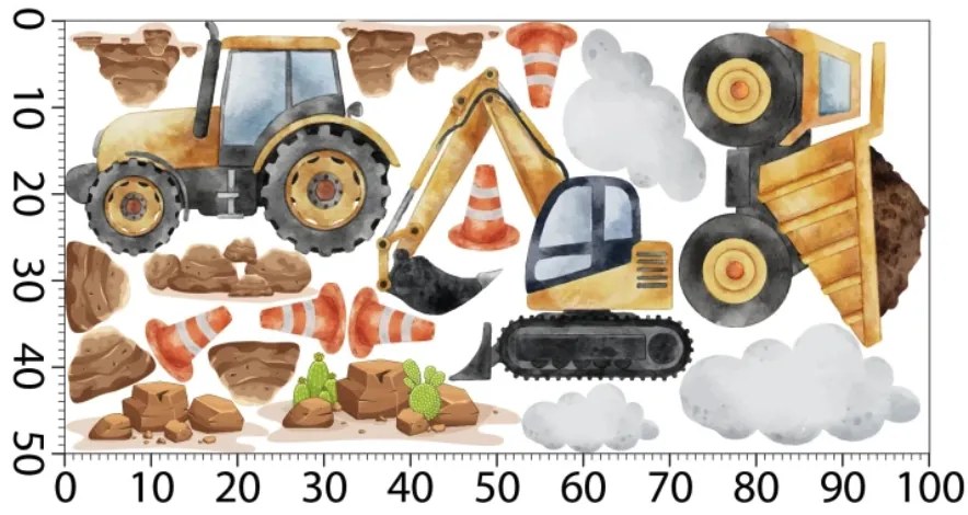 Комплект стикери за стена за момче - превозни средства и строителни машини Šírka: 60 cm | Dĺžka: 120 cm