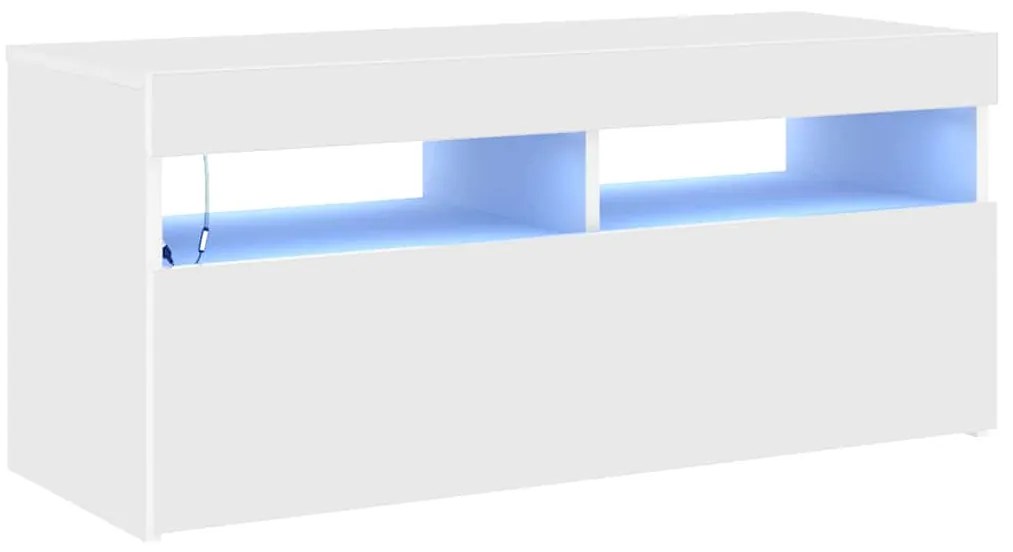 804382 vidaXL ТВ шкаф с LED осветление, бял, 90x35x40 см