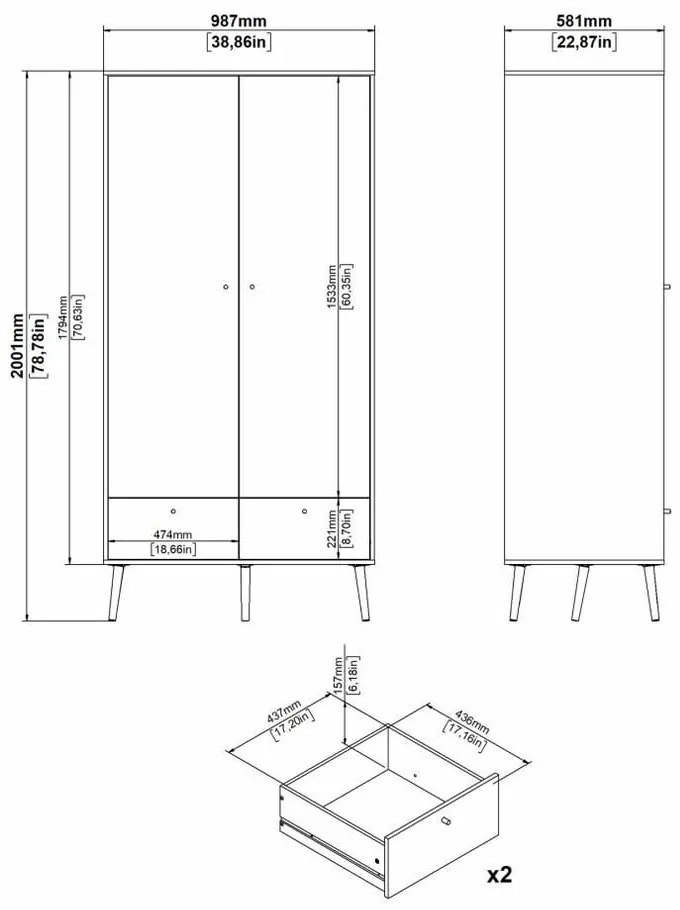 Гардероб антрацит 99x200 cm Bodo - Tvilum