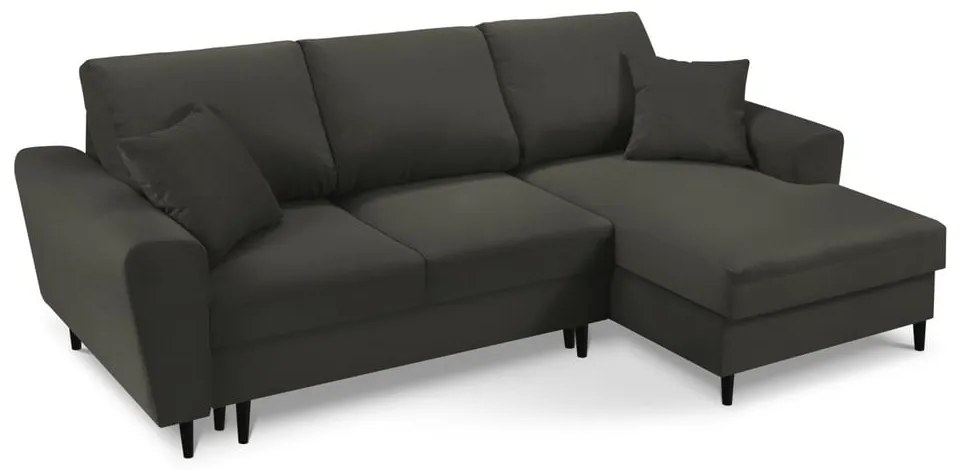 Черен разтегателен ъглов диван с място за съхранение от рипсено кадифе (десен ъгъл) Kyoto – Cosmopolitan Design