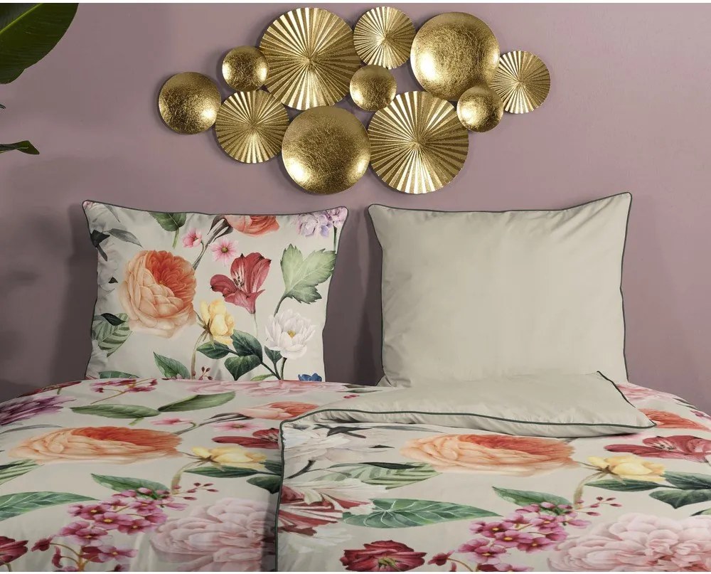 Бежово памучно спално бельо от сатен за единично легло 140x200 cm - Descanso