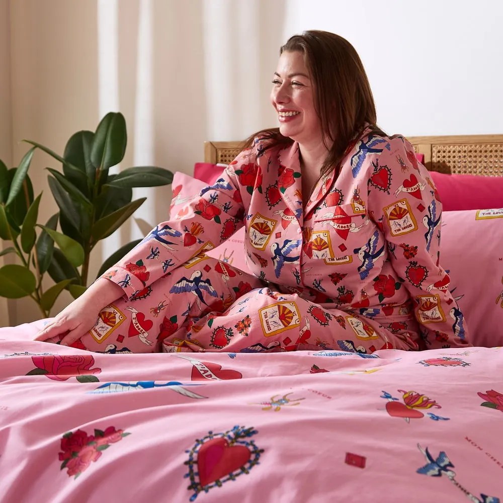 Бяло-розово двойно памучно спално бельо 200x200 cm Mon Coeur – Their Nibs