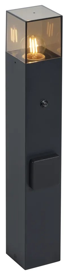 Модерна външна стълбова лампа черна с димно стъкло 50 см със сензор за здрач IP44 - Дания