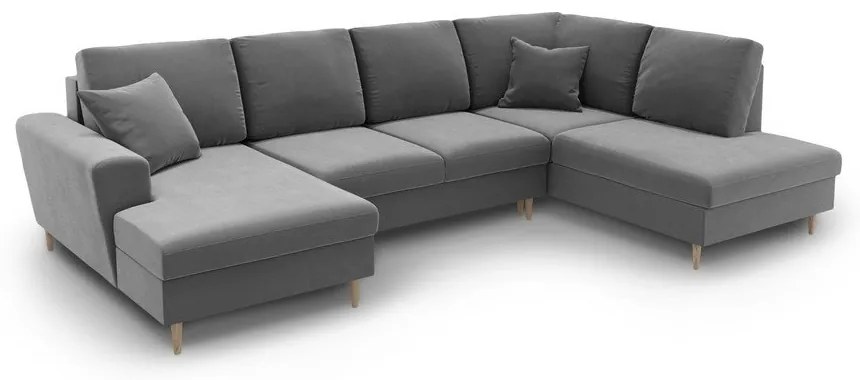 Светлосив кадифен разтегателен ъглов диван с място за съхранение (десен ъгъл/U форма) Kyoto – Cosmopolitan Design