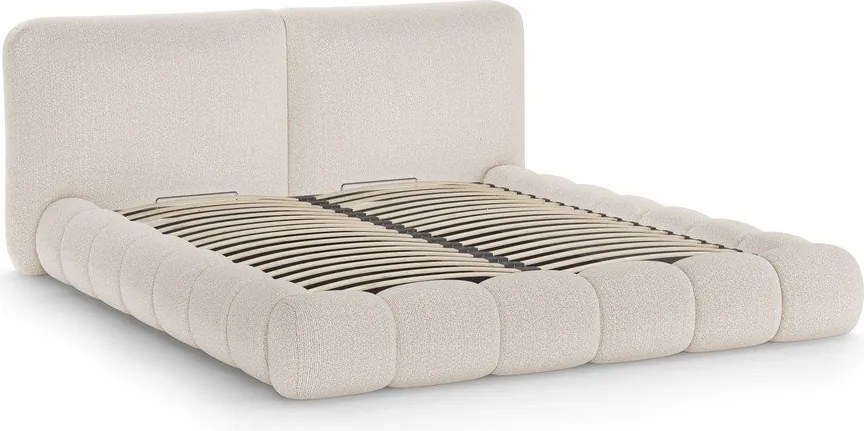 Бежово тапицирано двойно легло с място за съхранение и включена подматрачна рамка 160x200 cm Solange – Micadoni