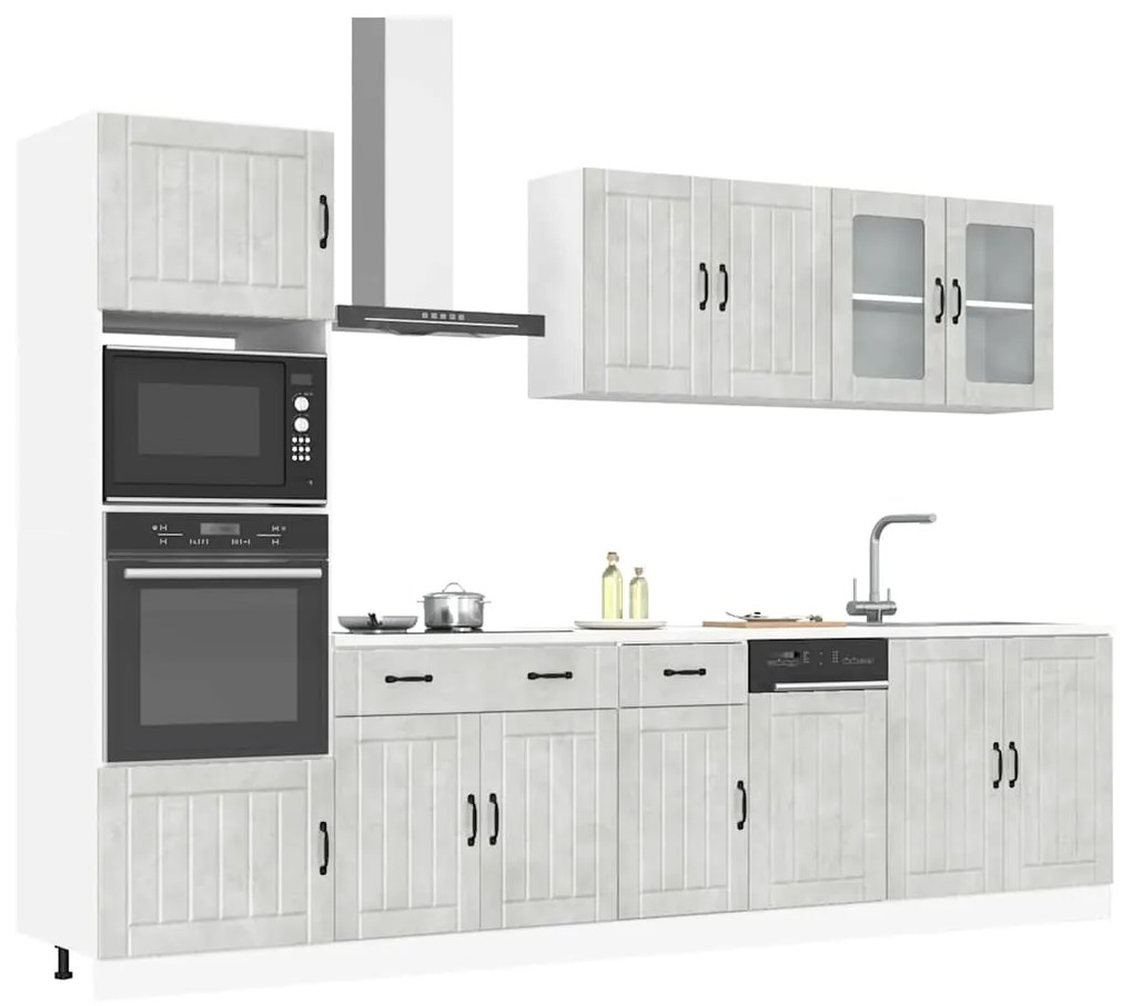 3314745 vidaXL Комплект кухненски шкафове, 7 части, "Lucca", цвят бетонно сив, инженерно дърво