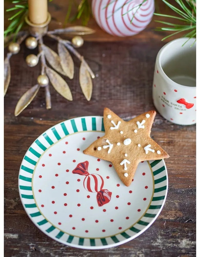 Бяла десертна глинена чиния с коледен мотив ø 16 cm Yule – Bloomingville