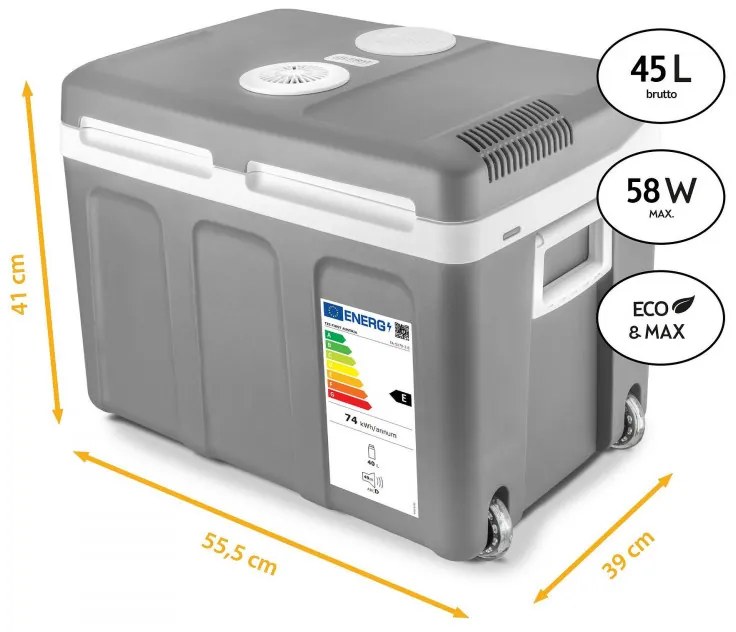 Електрическа хладилна чанта First Austria FA-5170-2-USB, 58W, 40 л, Клас F, 240/12V, USB, Вътрешна организация, Сив/бял