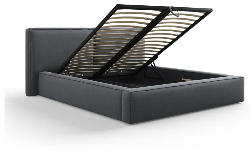 Тъмносиво тапицирано двойно легло с място за съхранение и решетка 160x200 cm Arendal - Cosmopolitan Design