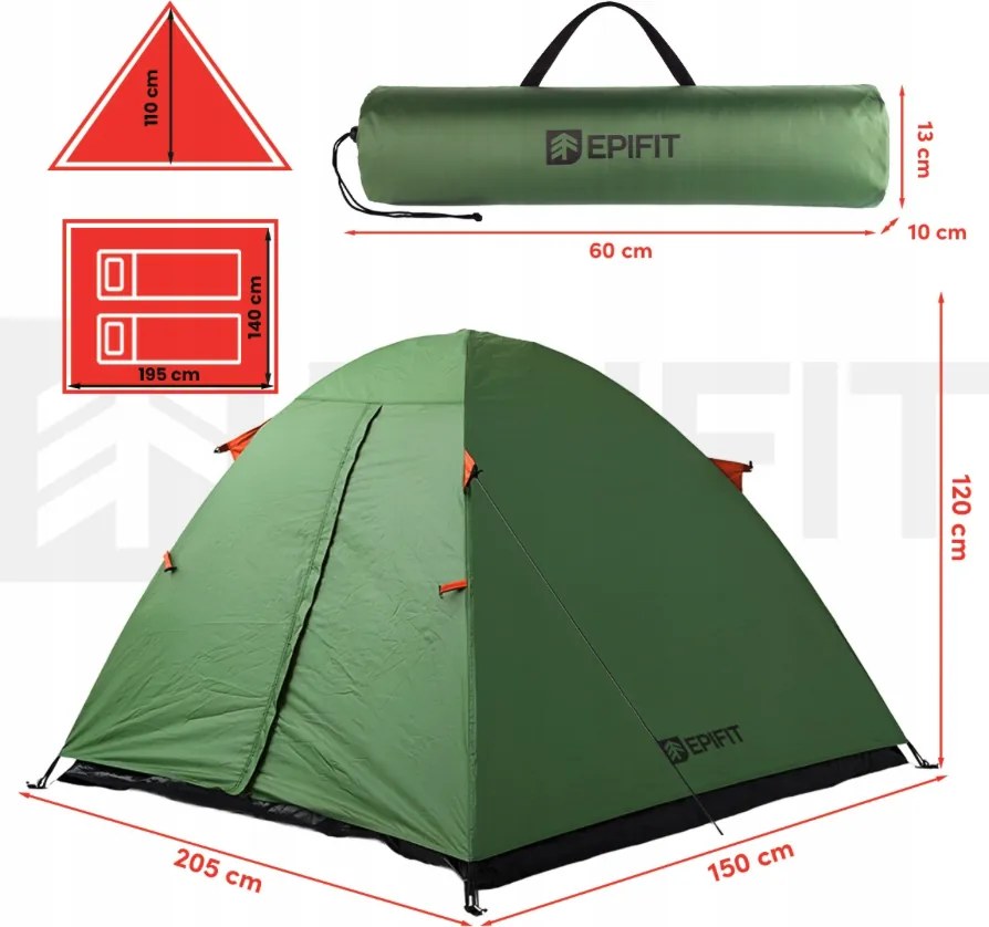 EPIFIT HORIZON 2.0, палатка за 2 души – 205 × 150 × 120 см