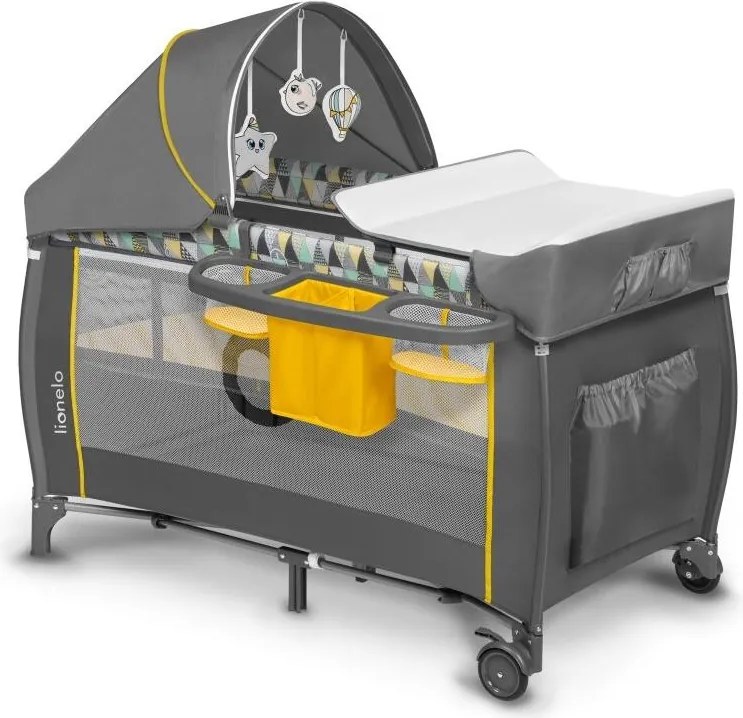 Lionelo - Преносима бебешка кошара SVEN PLUS сива/жълта
