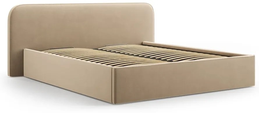 Кафяво-сиво двойно тапицирано легло с място за съхранение с включена подматрачна рамка 140x200 cm Elizabeth – Micadoni