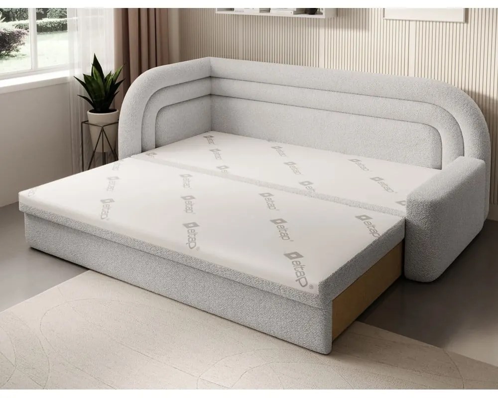 Кремав сгъваем/с място за съхранение диван от прежда с примки от букле ляв ъгъл 223 cm Fabillo – ELTAP