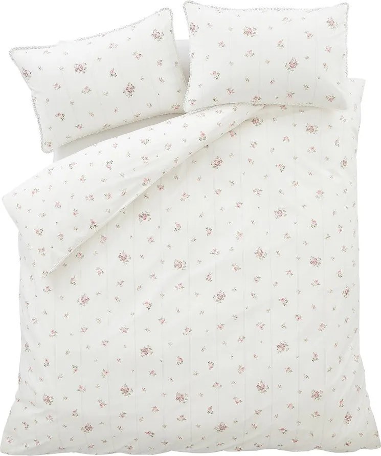 Кремаво единично спално бельо от памук перкал 135x200 cm Vintage Rosebud Lace – Bianca