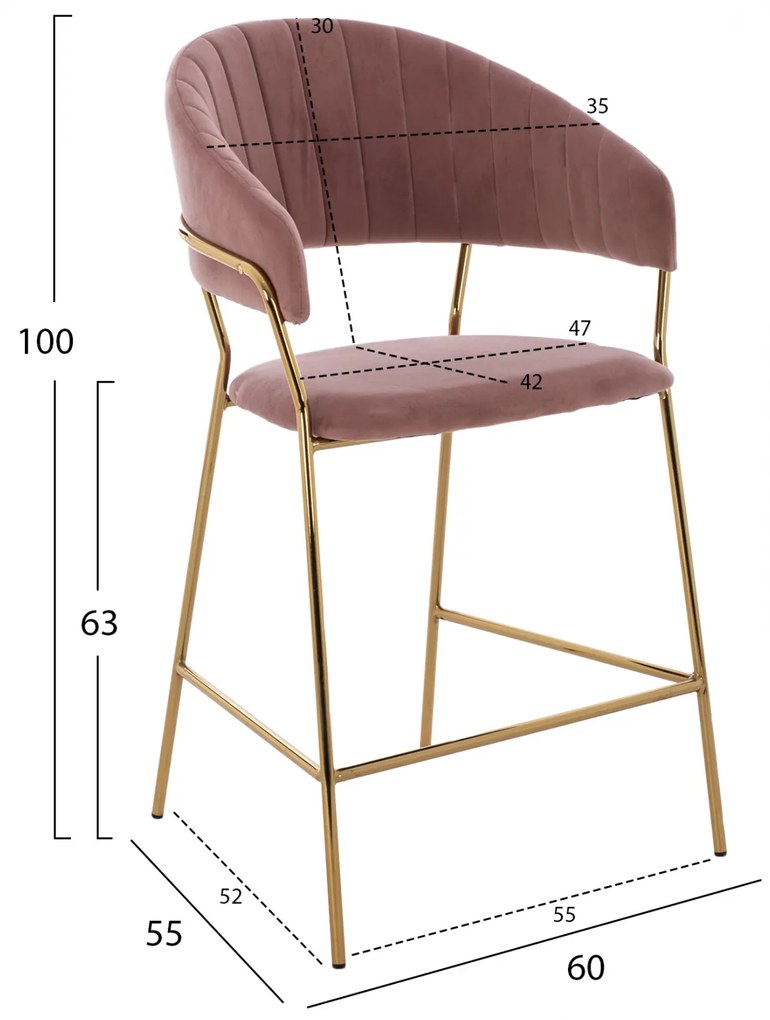 Бар стол Теодор голд HM8734.02 розово кадифе