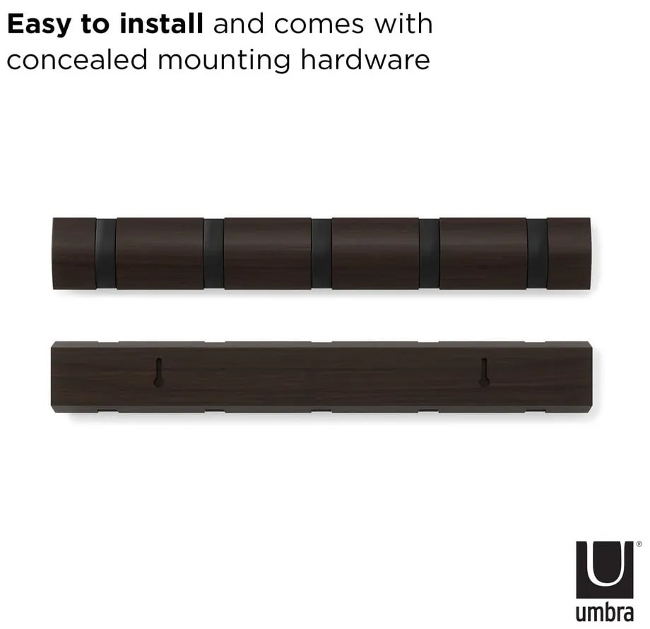 Тъмнокафява стенна закачалка от масивна топола Flip – Umbra