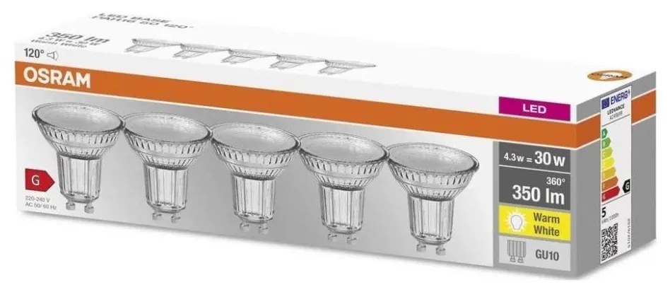 К-кт 5x LED Крушка PAR16 GU10/4,3W/230V 2700K 120° - Osram