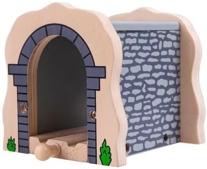 Bigjigs - Дървен тухлен тунел с релса - Сив