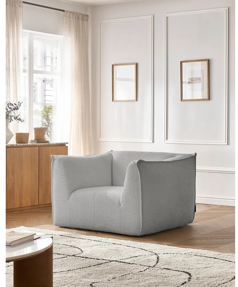 Светлосиво кресло от прежда с примки от букле Giorgia – Bobochic Paris