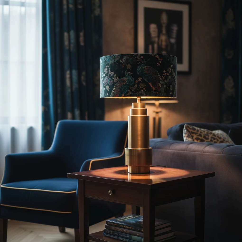 Абажур за лампа от кадифе павлиново зелено 50/50/25 със златен интериор