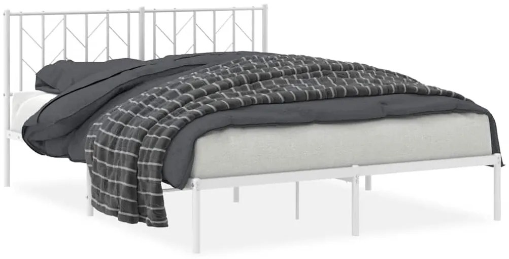 374488 vidaXL Метална рамка за легло с горна табла, бяла, 150x200 см