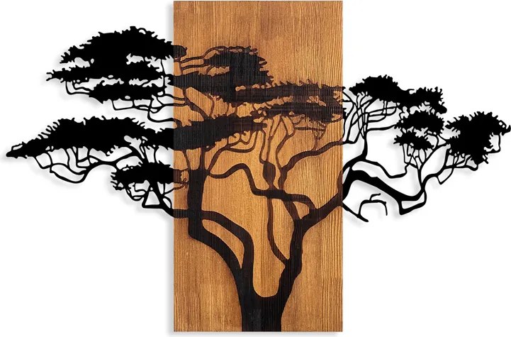 Метално стенна изкуство Acacia Tree в цвят орех - черен 90x3x58см.