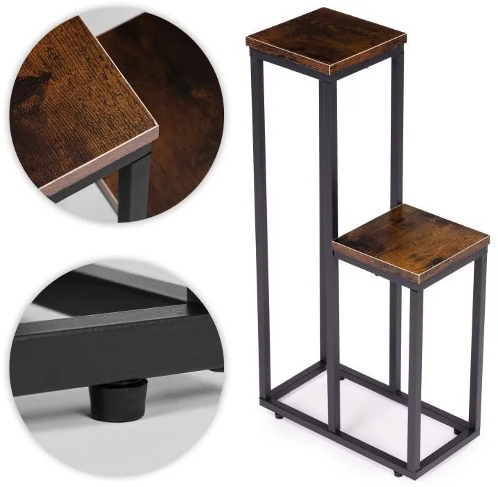 Стойка за цветя в таванско помещение - метална стойка за цветя с 2 рафта и дървен декор