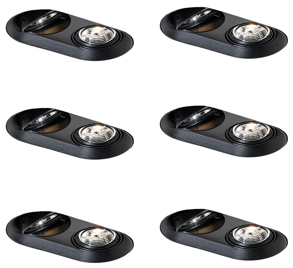 Комплект от 6 заоблени вградени спота черни GU10 70mm 2-Light - Hubs