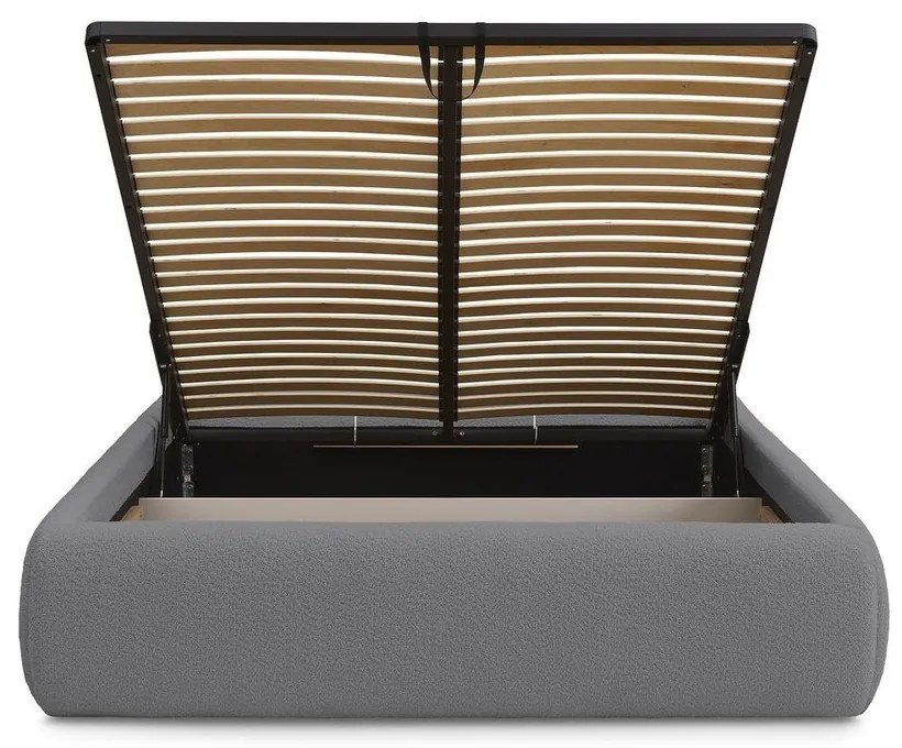 Тъмносиво тапицирано двойно легло без табла с място за съхранение и включена подматрачна рамка 160x200 cm Inera – Bobochic Paris
