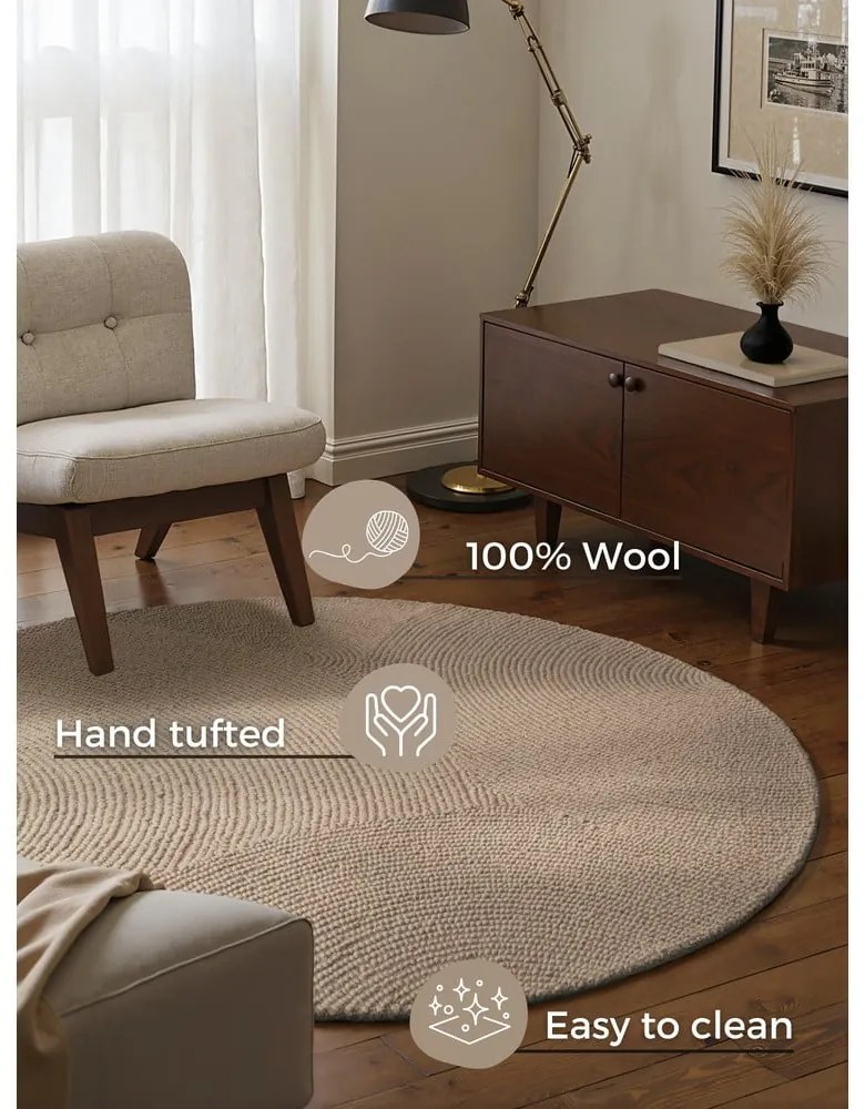 Бежов ръчно изработен вълнен кръгъл килим ø 200 cm Eleni Light Beige – Hanse Home