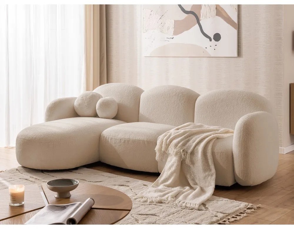 Светлокафяв ъглов диван от прежда с примки от букле (ляв ъгъл) Orbit – Ropez