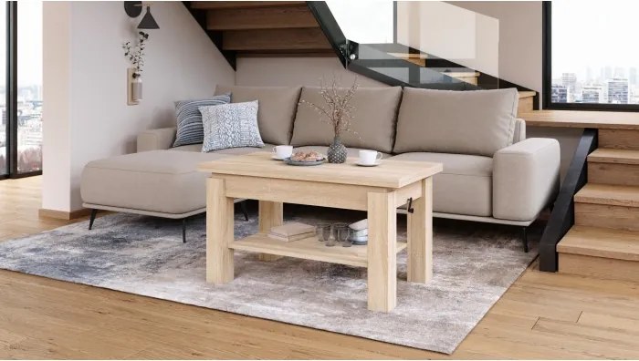 БРАВО Дъб Сонома - РАЗТЕГАТЕЛНА ХОЛНА МАСА С ПОВДИГАЩ МЕХАНИЗЪМ И С РАФТ