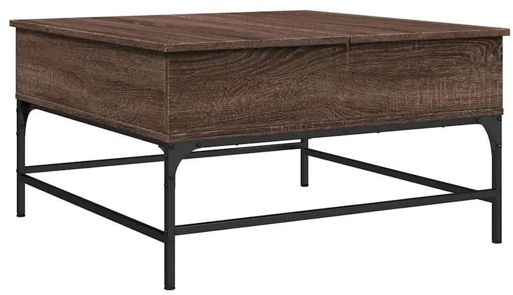 845405 vidaXL Кафе маса, кафяв дъб, 80x80x45 см, инженерно дърво и метал