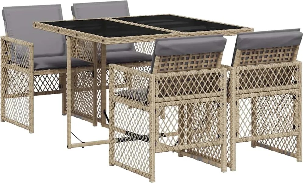 3210720 vidaXL Градински комплект с възглавници, 5 части, бежов полиратан