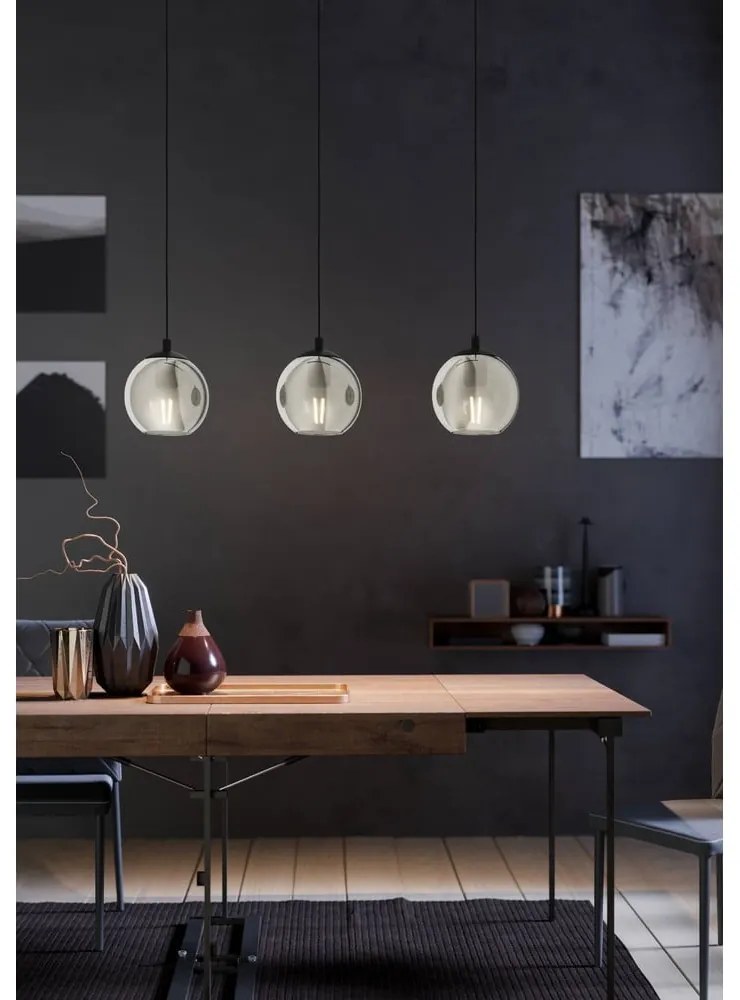 Черно висящо осветително тяло със стъклен абажур ARISCANI – EGLO