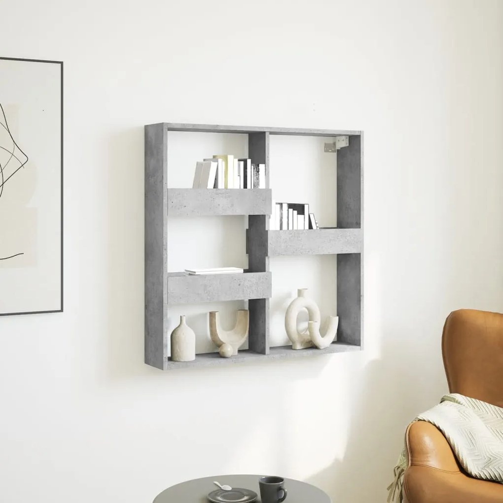 854547 vidaXL Стенен шкаф, бетонно сив, 80x15x80 см, инженерно дърво