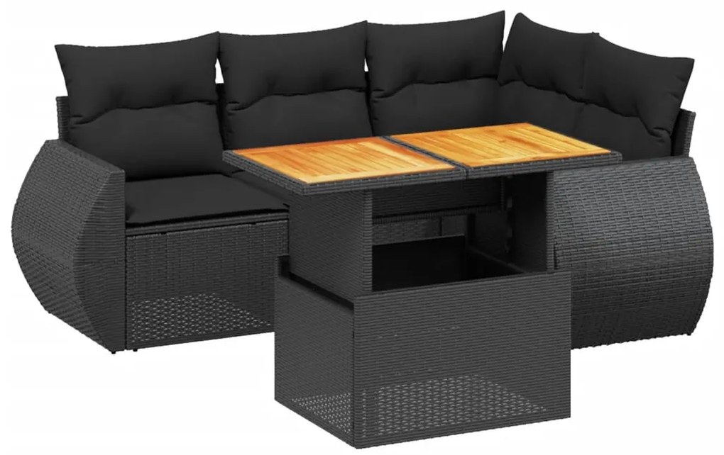 3272175 vidaXL Градински комплект с възглавници, 5 части, черен полиратан