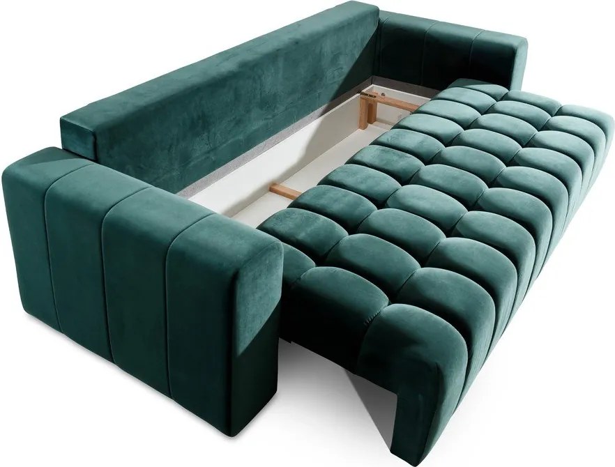 Тъмнозелен кадифен разтегателен диван с място за съхранение 247 cm Lazaro – ELTAP