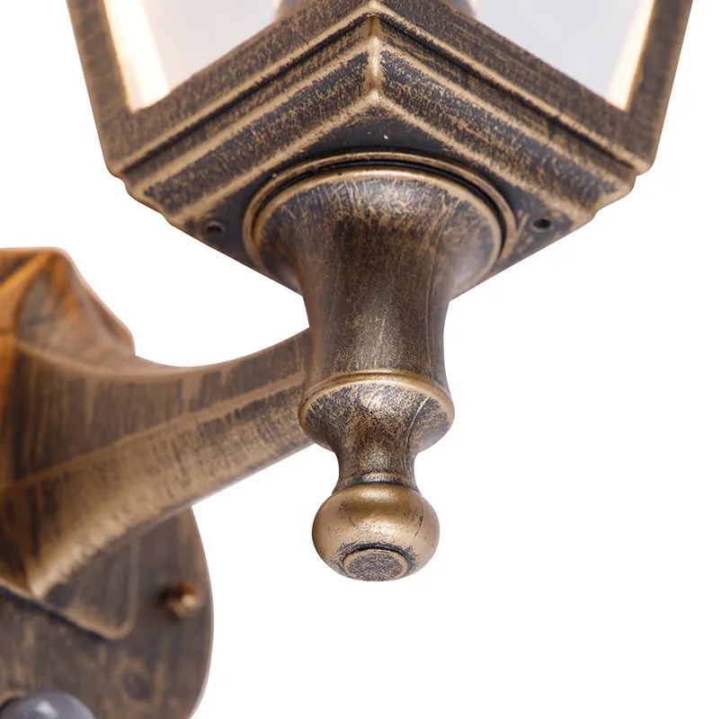 Антична стенна лампа златиста IP44 с детектор за движение - Capital