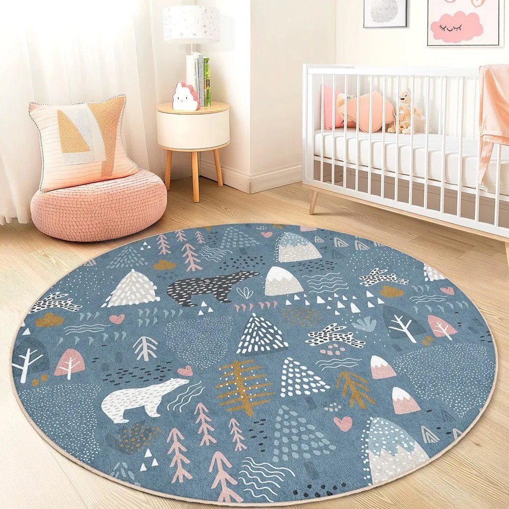 Син детски килим подходящ за пране ø100 cm Forest Land – Mila Home