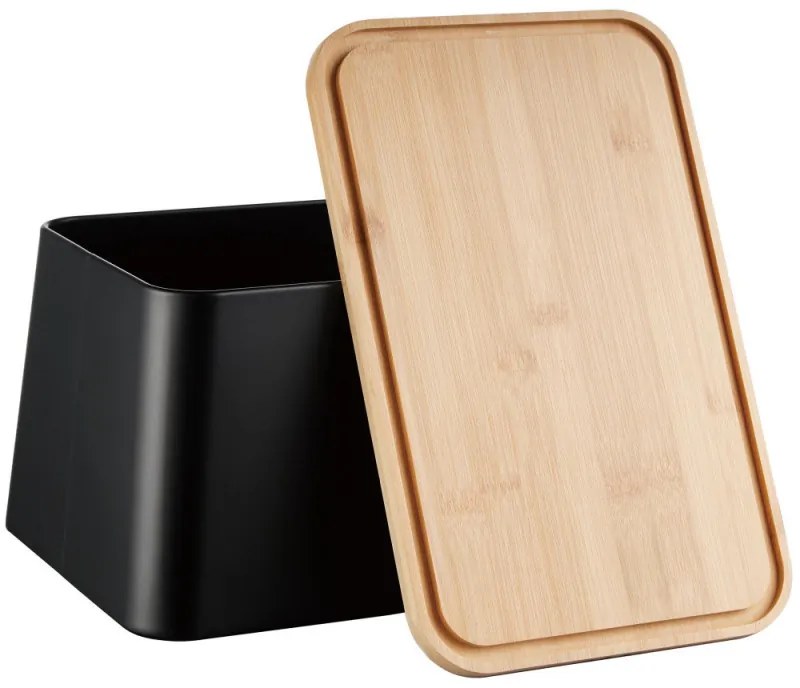 Кутия за хляб с капак за рязане Kinghoff KH 1948, 35 см, Бамбук, Стомана, Черен