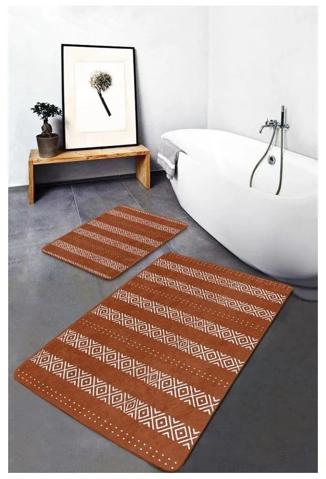 Кафяви кадифени килими за баня в комплект от 2 бр. 60x100 cm – Mila Home