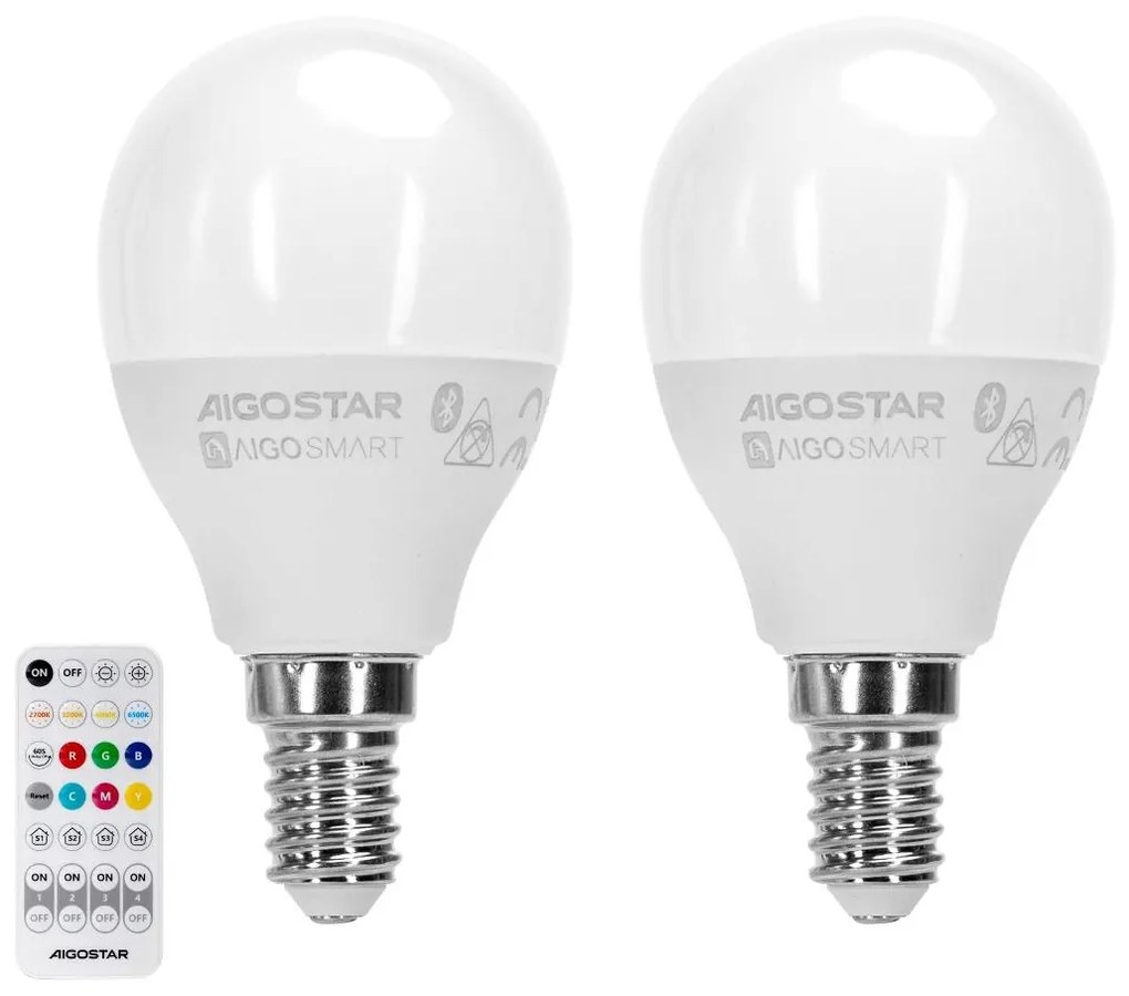 К-кт 2x LED RGBW Димируема крушка MESH Интелигентен E14/6,5W/230V 2700-6500K - Aigostar