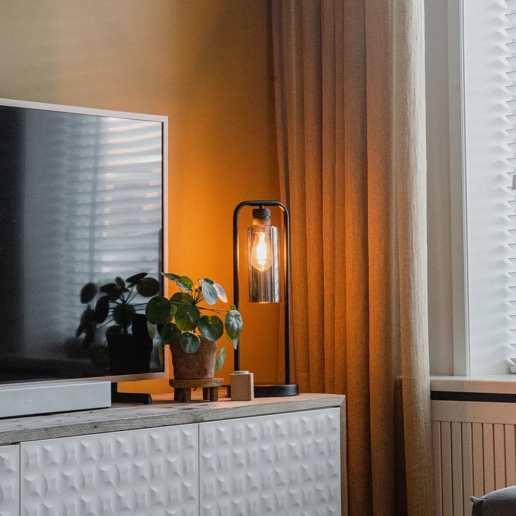 Модерна настолна лампа черна с опушено стъкло - Stavelot