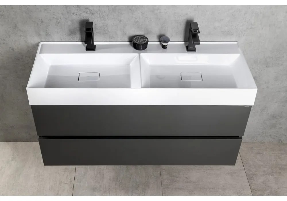 Бял двоен умивалник от отлят мрамор 119x44 cm Godiva – Sapho